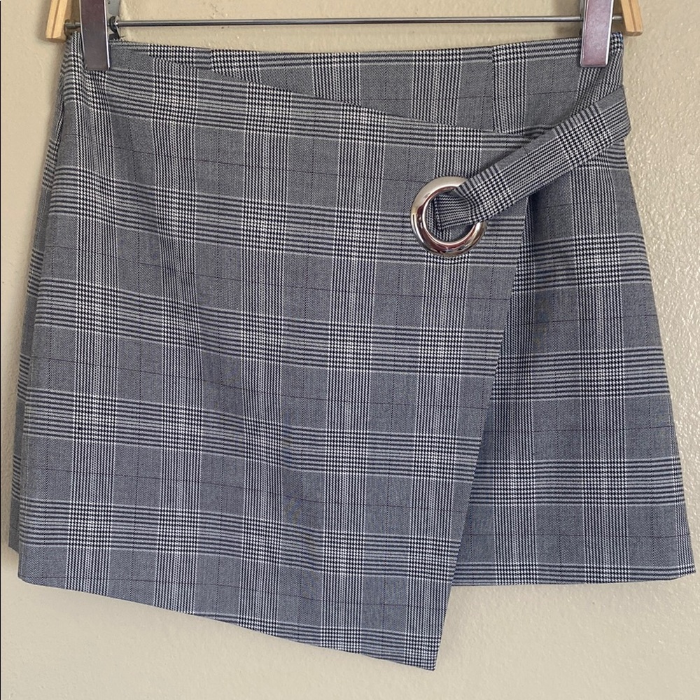 Plaid Wrap Skirt in Gray